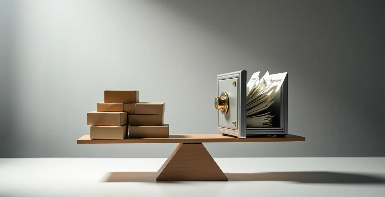 Diagramme visuel représentant l'arbitrage entre stock et trésorerie pour un franchisé