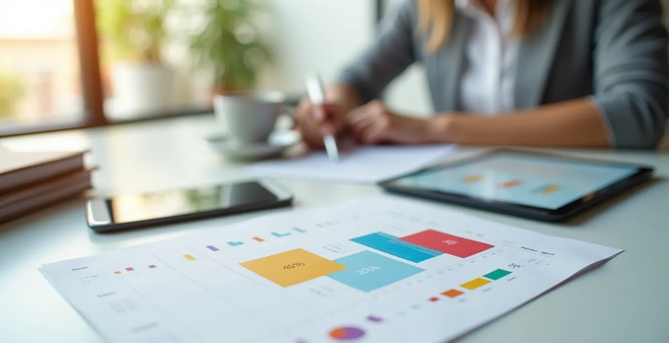 Vue d'ensemble d'un bureau avec calendrier de relance client et indicateurs de performance