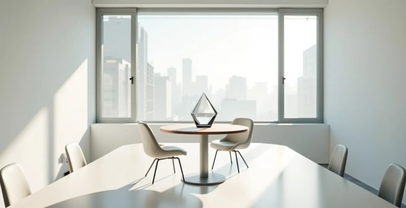 Espace de réunion épuré montrant une approche minimaliste de la prise de décision en franchise