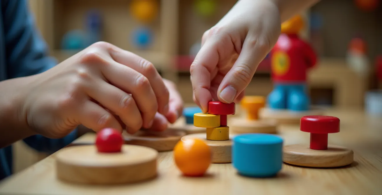 Conseiller démontrant un jouet éducatif à une famille avec enfants dans un rayon spécialisé