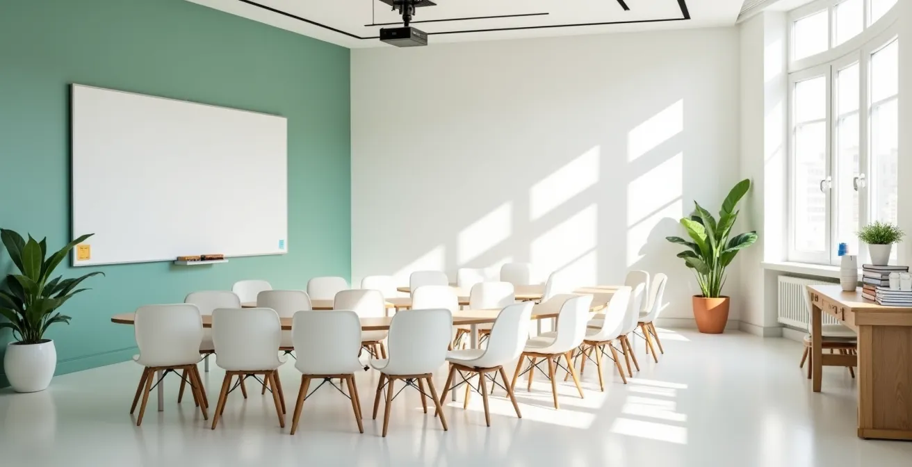 Salle de formation moderne dans une crèche avec environnement minimaliste pour certification