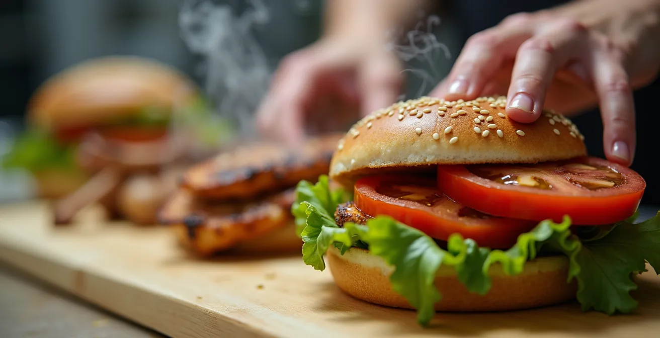 Vue macro détaillée d'une station de préparation optimisée en dark kitchen