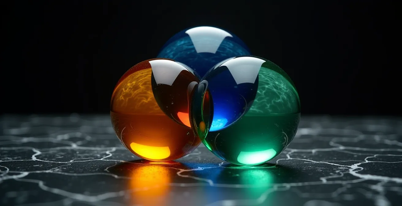 Trois cercles lumineux s'entrecroisant pour former une zone centrale unique où se crée une expertise inattaquable.