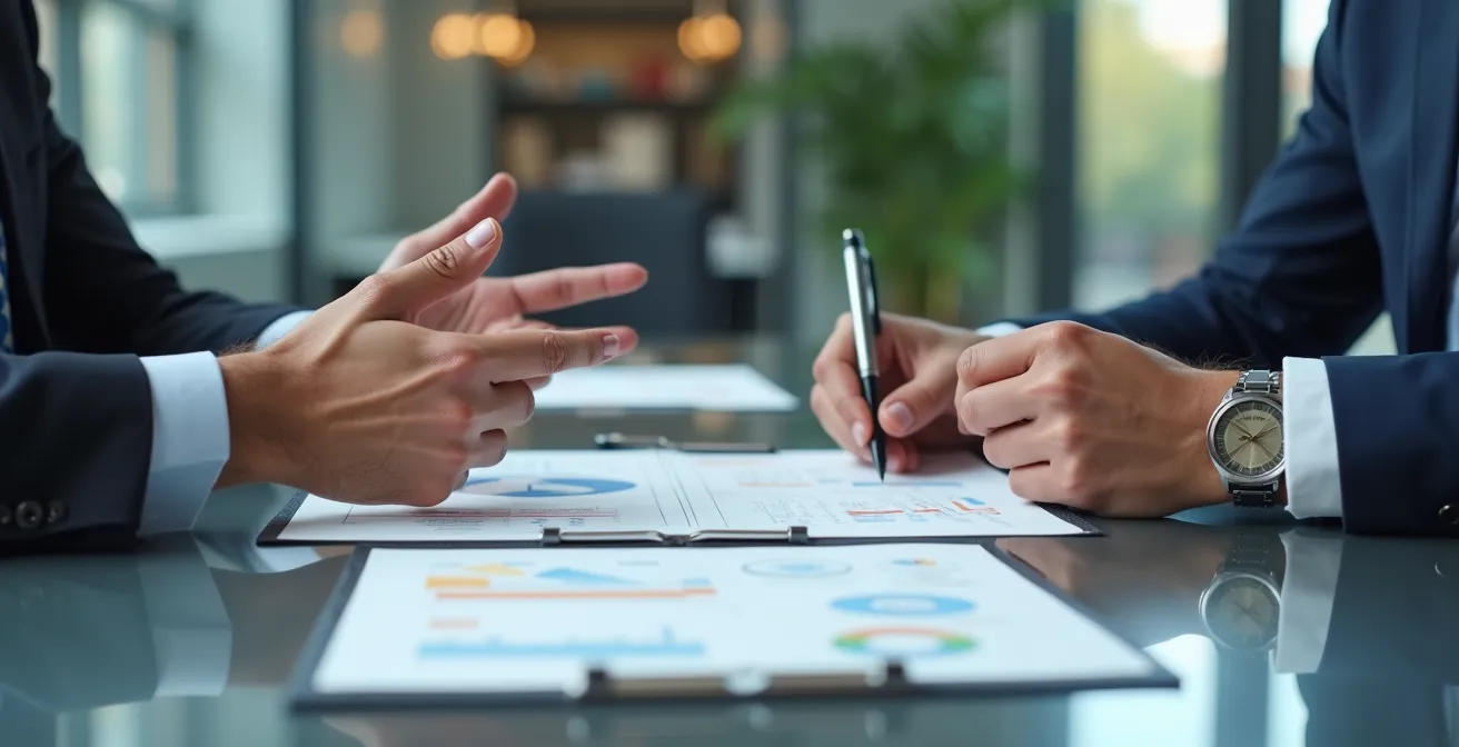 Scène de négociation professionnelle dans un bureau moderne