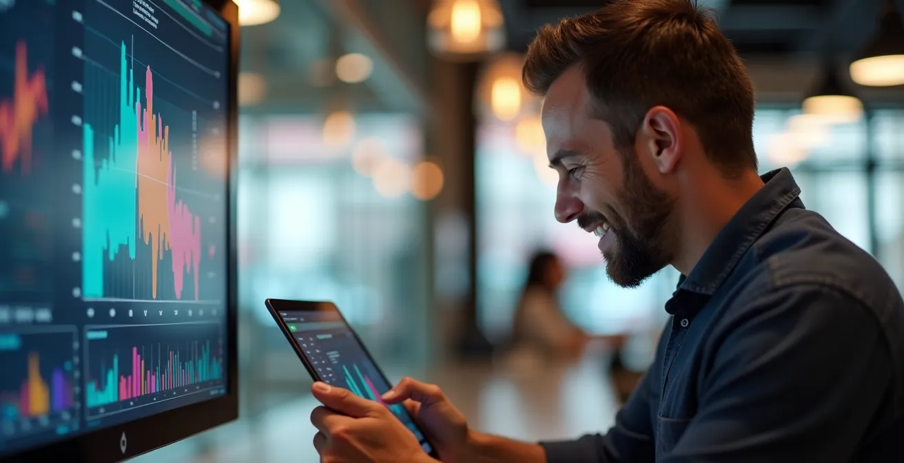 Entrepreneur optimisant sa présence locale sur ordinateur dans son établissement