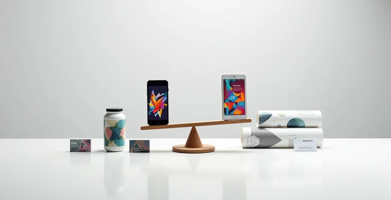 Comparaison visuelle entre stratégies de communication digitale et traditionnelle pour franchises