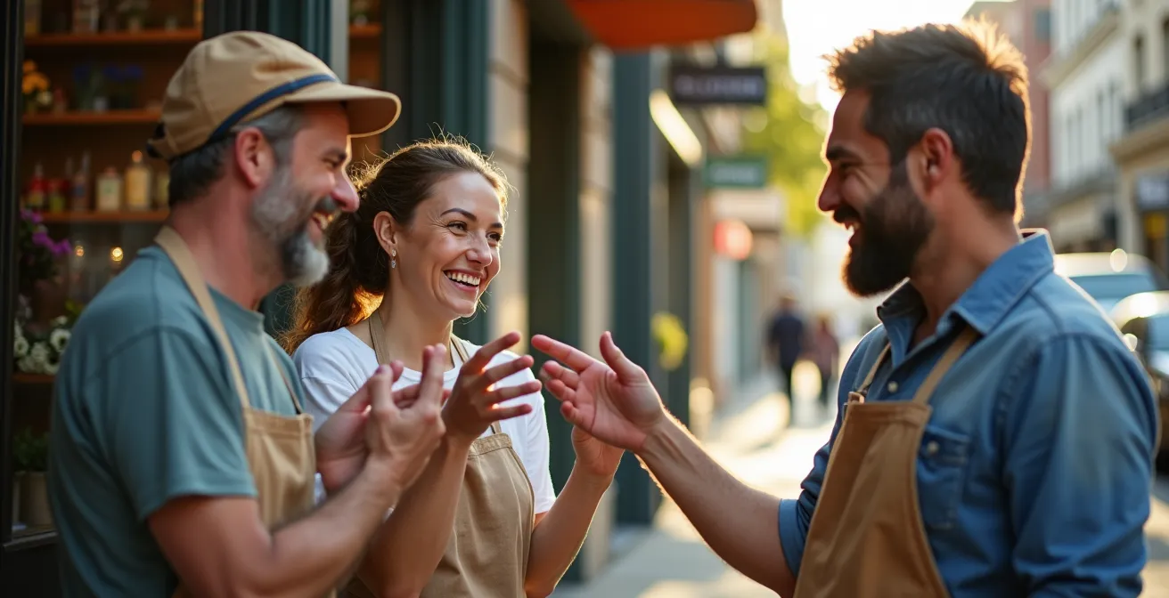 Vue aérienne d'un réseau de commerces interconnectés dans un quartier