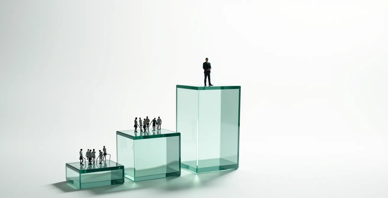 Pyramide visuelle montrant trois niveaux d'offre de coaching avec flux clients