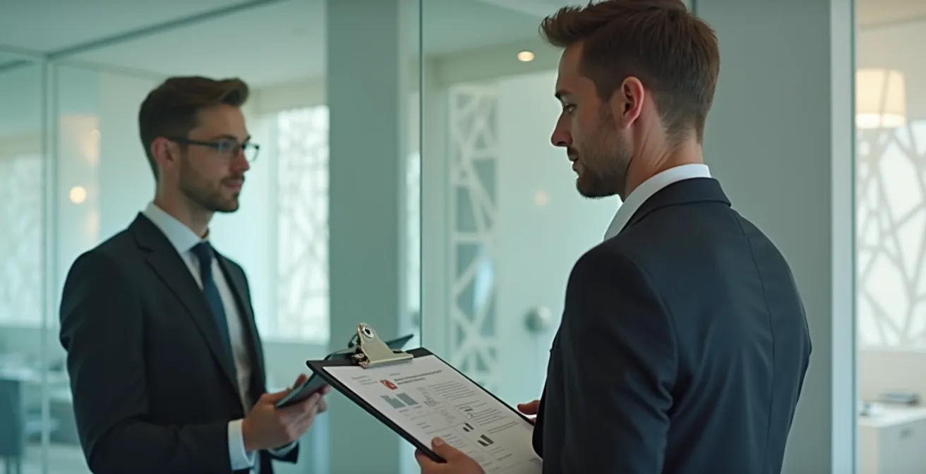 Personne réfléchissant devant un miroir dans un contexte professionnel